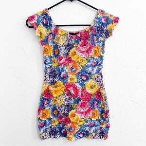 Nasty Gal Floral Crinkle Bodycon Mini Dress